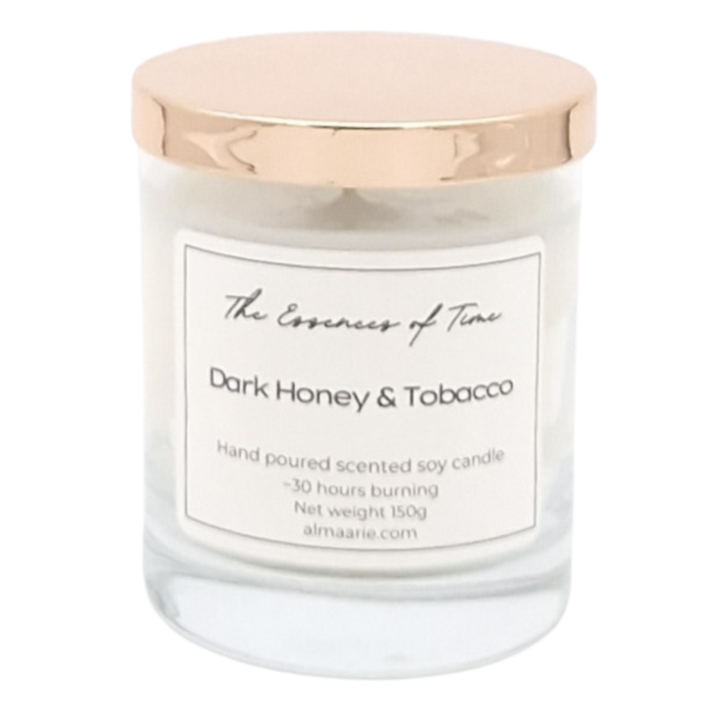 Dark Honey and Tobacco scented soya candle